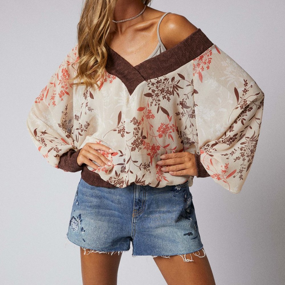 Sheer Off Shoulder Floral Top